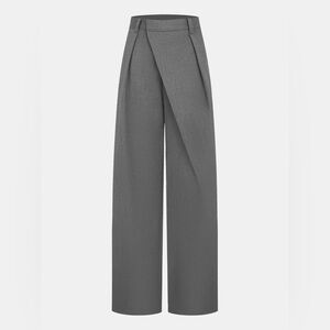Commense Gray Wide-Leg Draped Front Trousers
